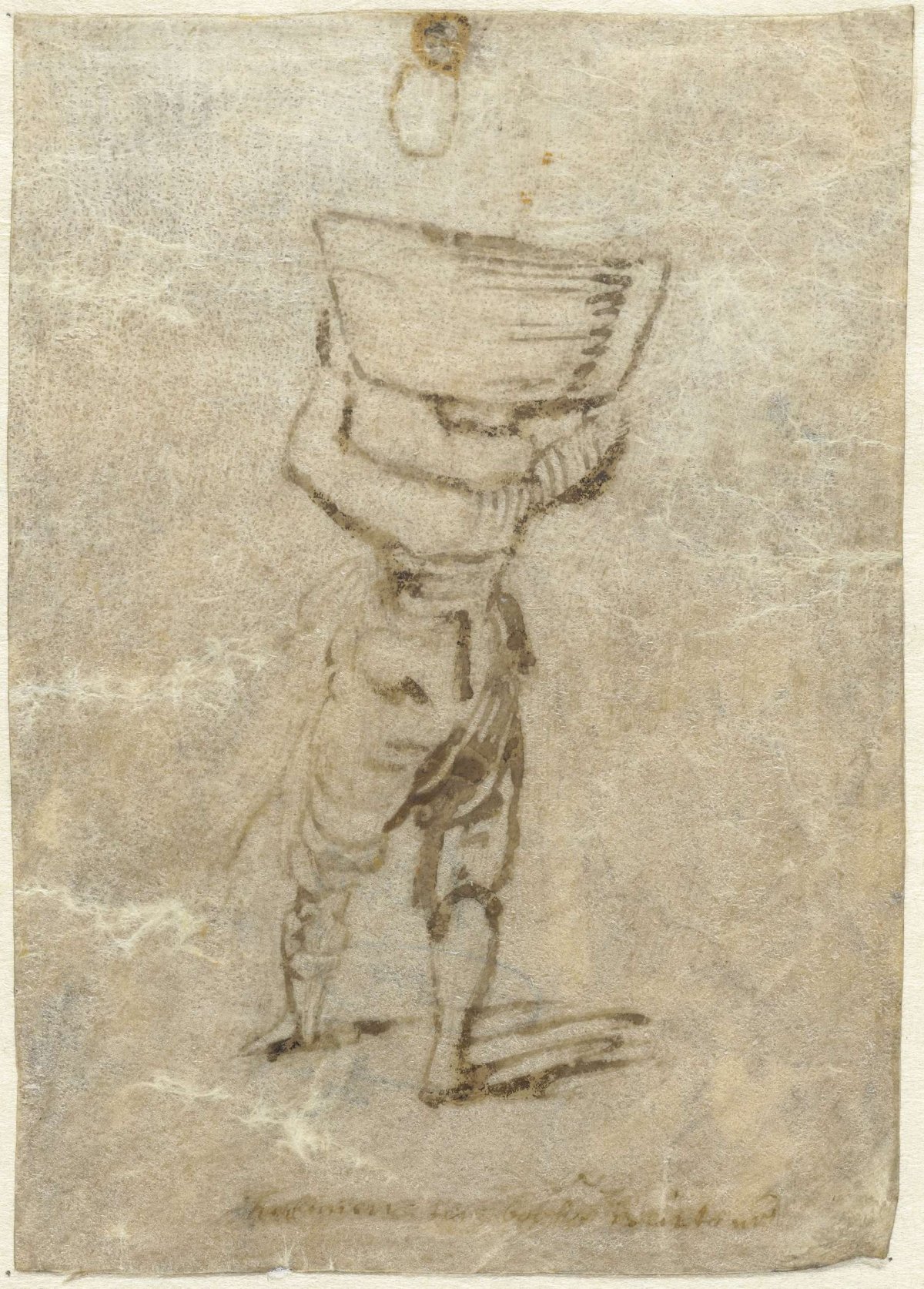 Man with a large tub on his head, Harmen ter Borch, in or after 1653 - 1677