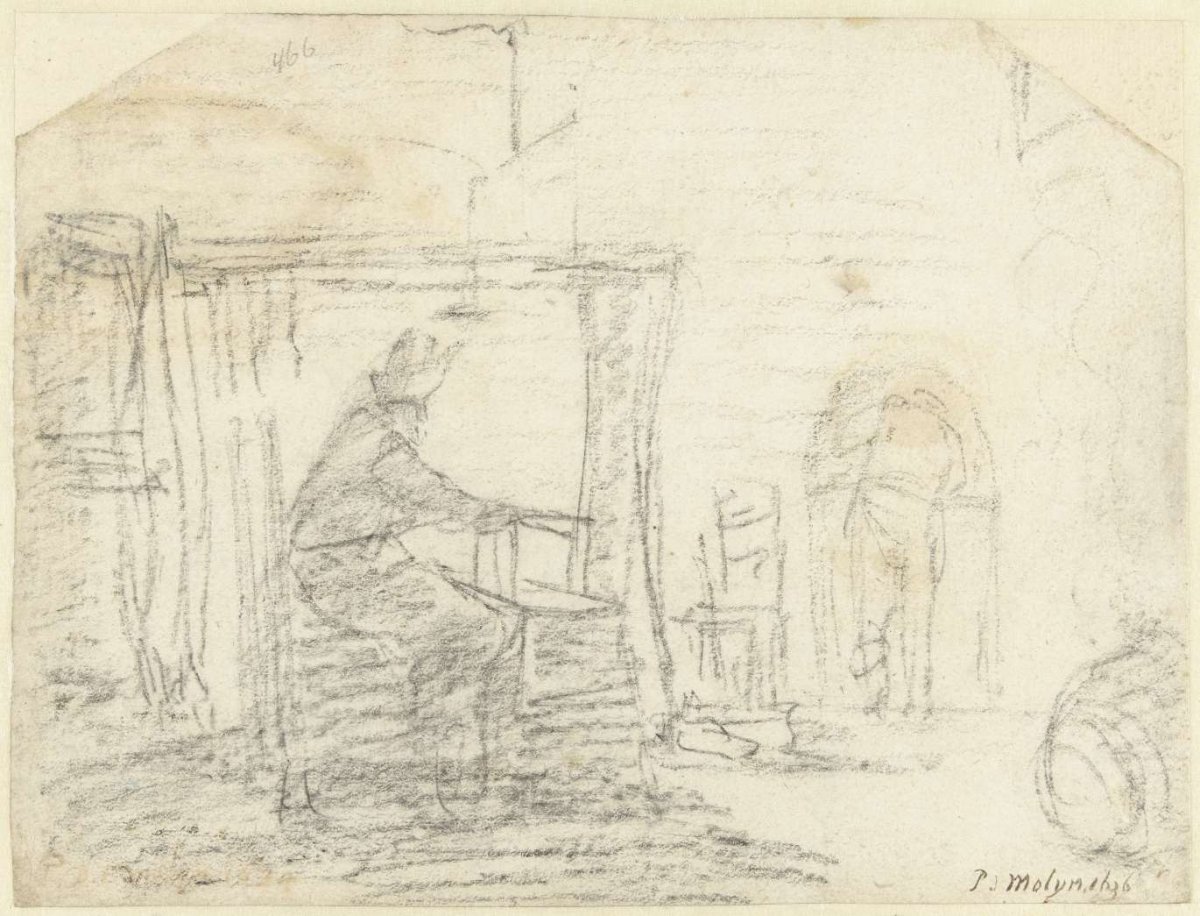 Wever achter zijn weefgetouw, Gerard ter Borch (II), 1634 - 1636