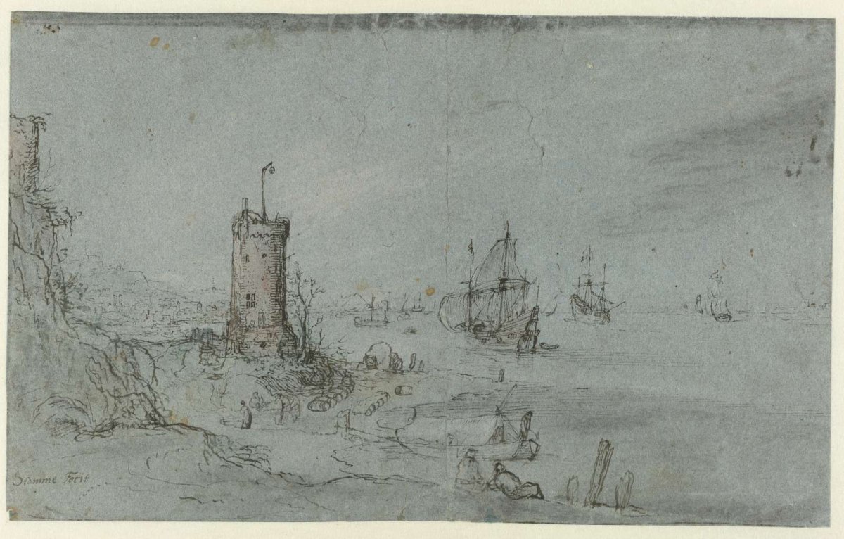 Coastal Landscape with a Round Tower, Hendrick Avercamp, c. 1600 - c. 1630