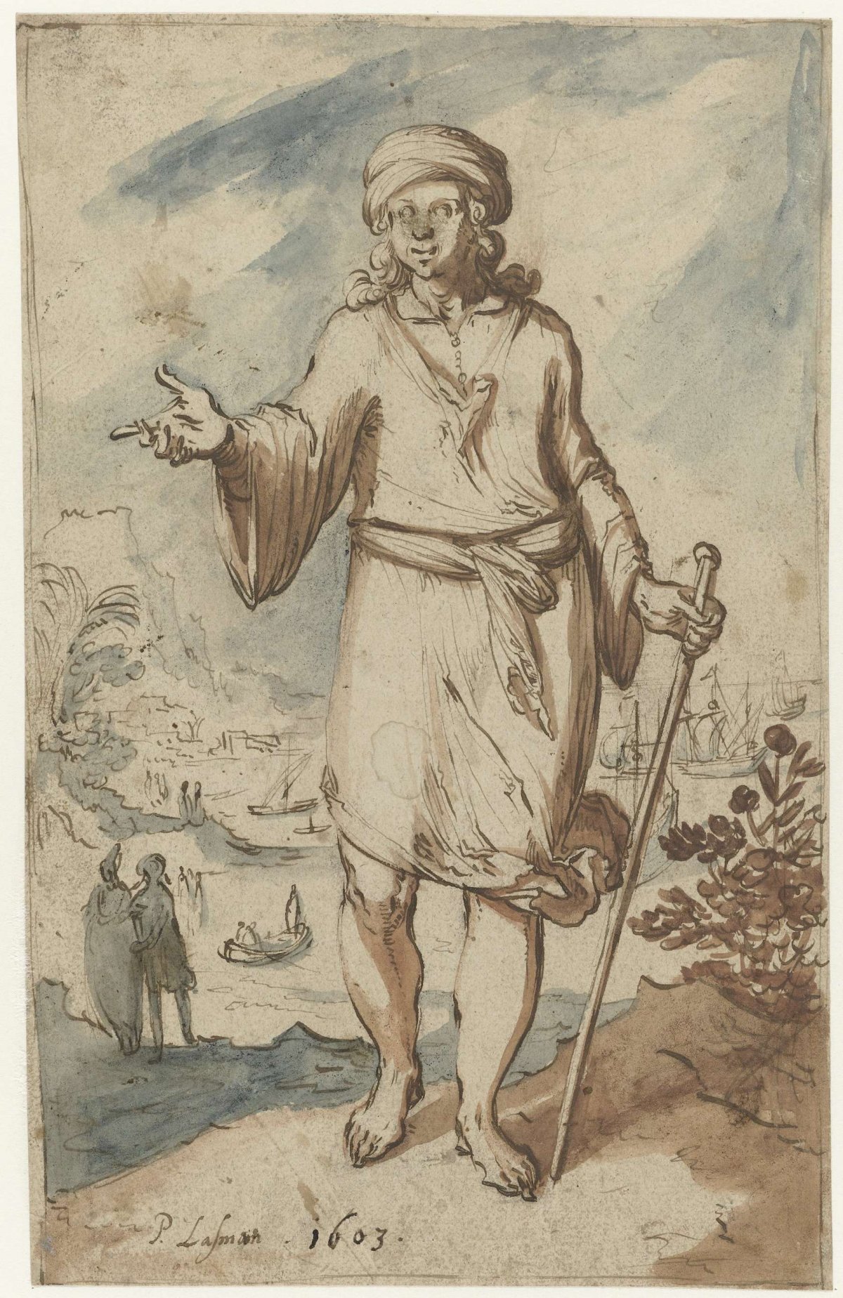Standing Figure with a Turban, Seen from the Front, Pieter Lastman, 1603