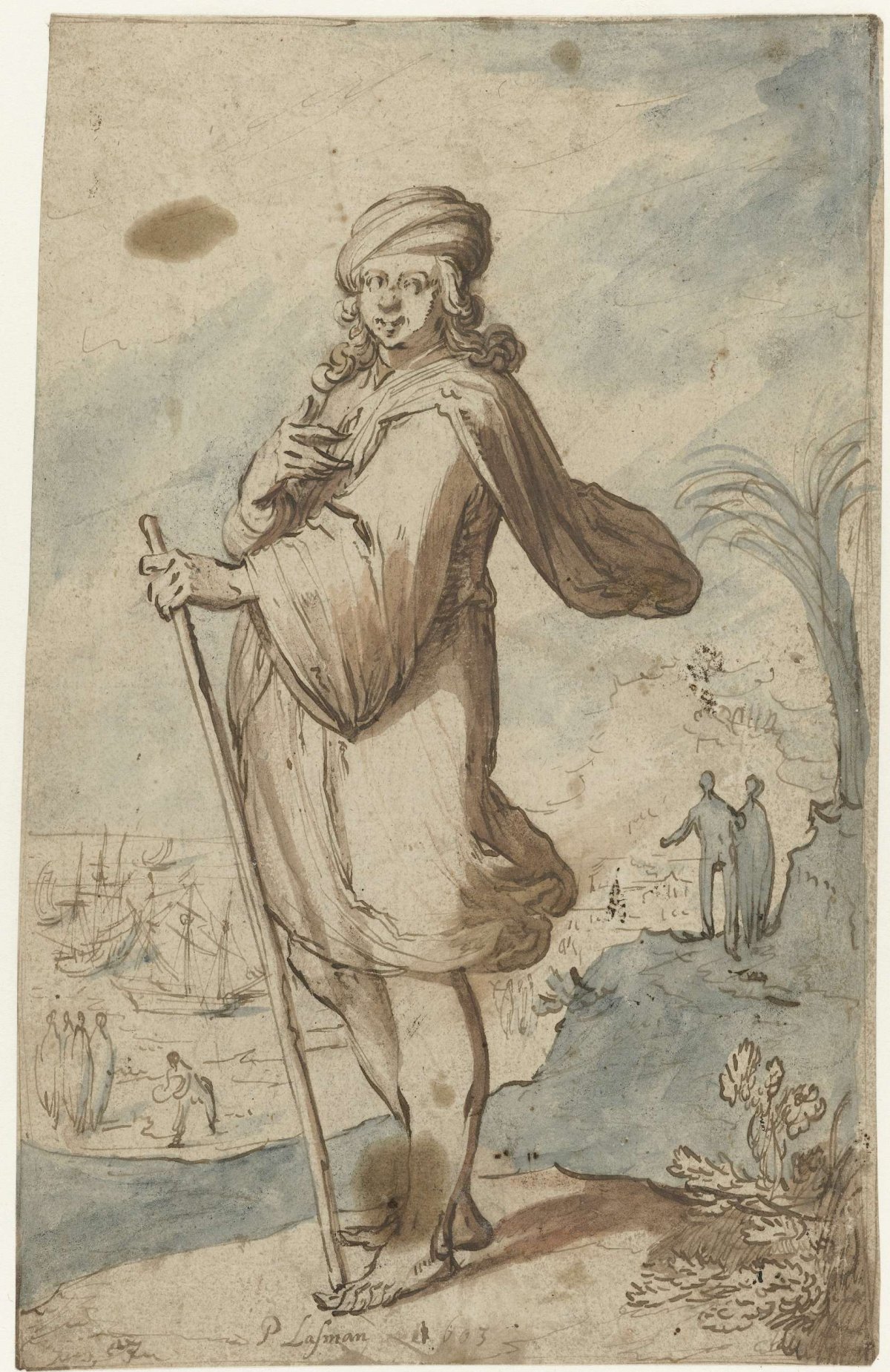 Standing Figure with a Turban, Seen from the Side, Pieter Lastman, 1603
