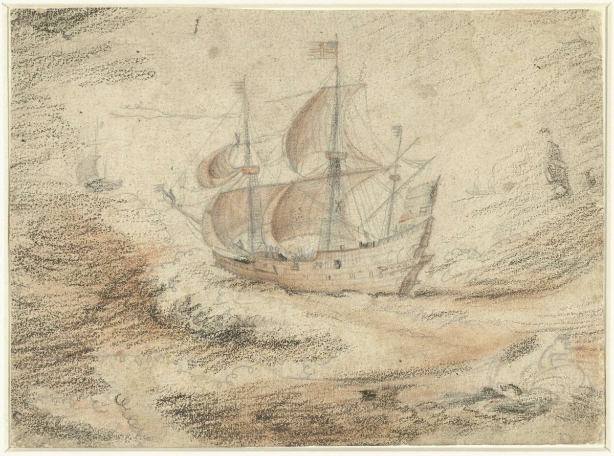 Sailing ship at sea, Gerard ter Borch (II), 1627 - 1690