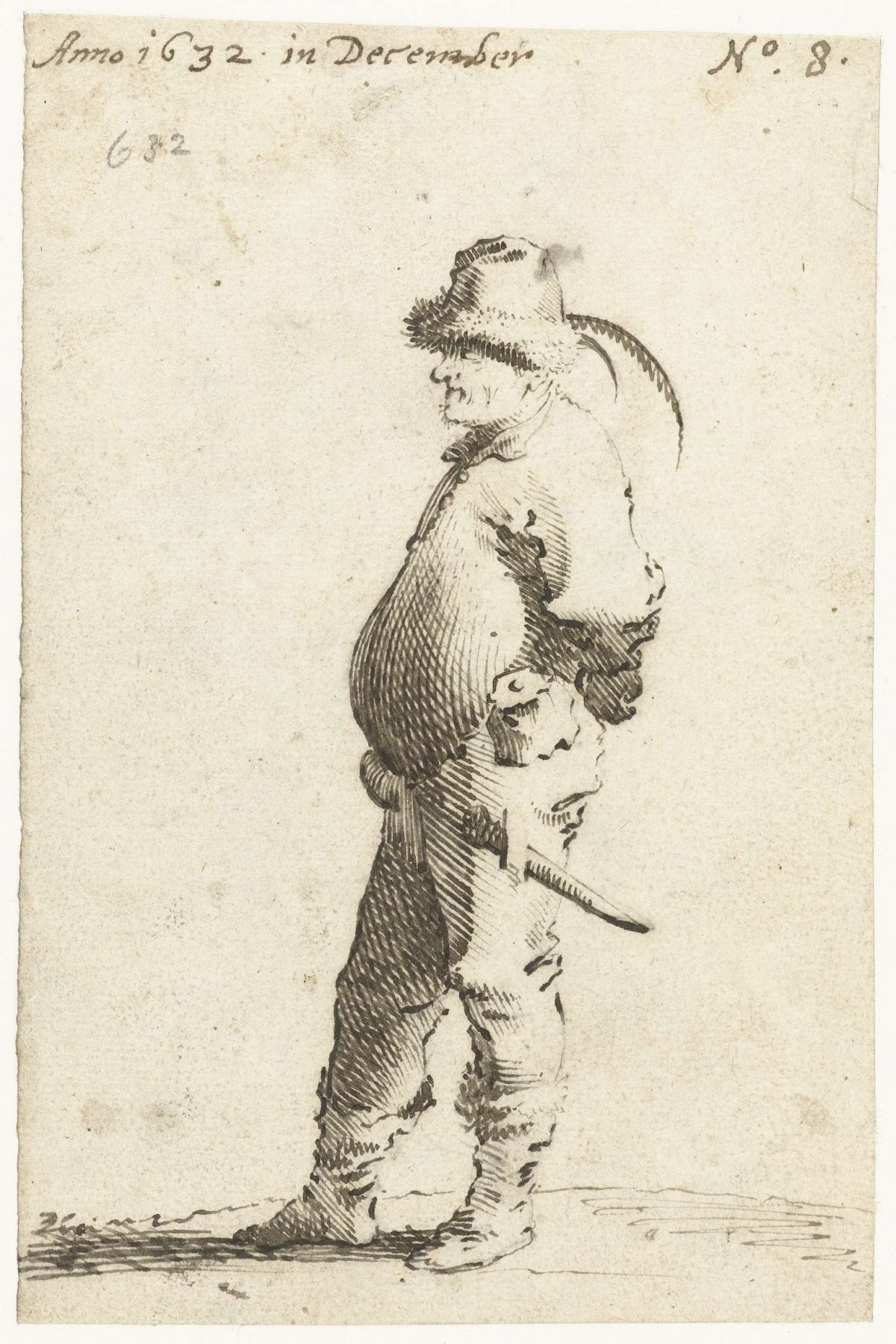Standing peasant, to the left, Gerard ter Borch (II), 1632