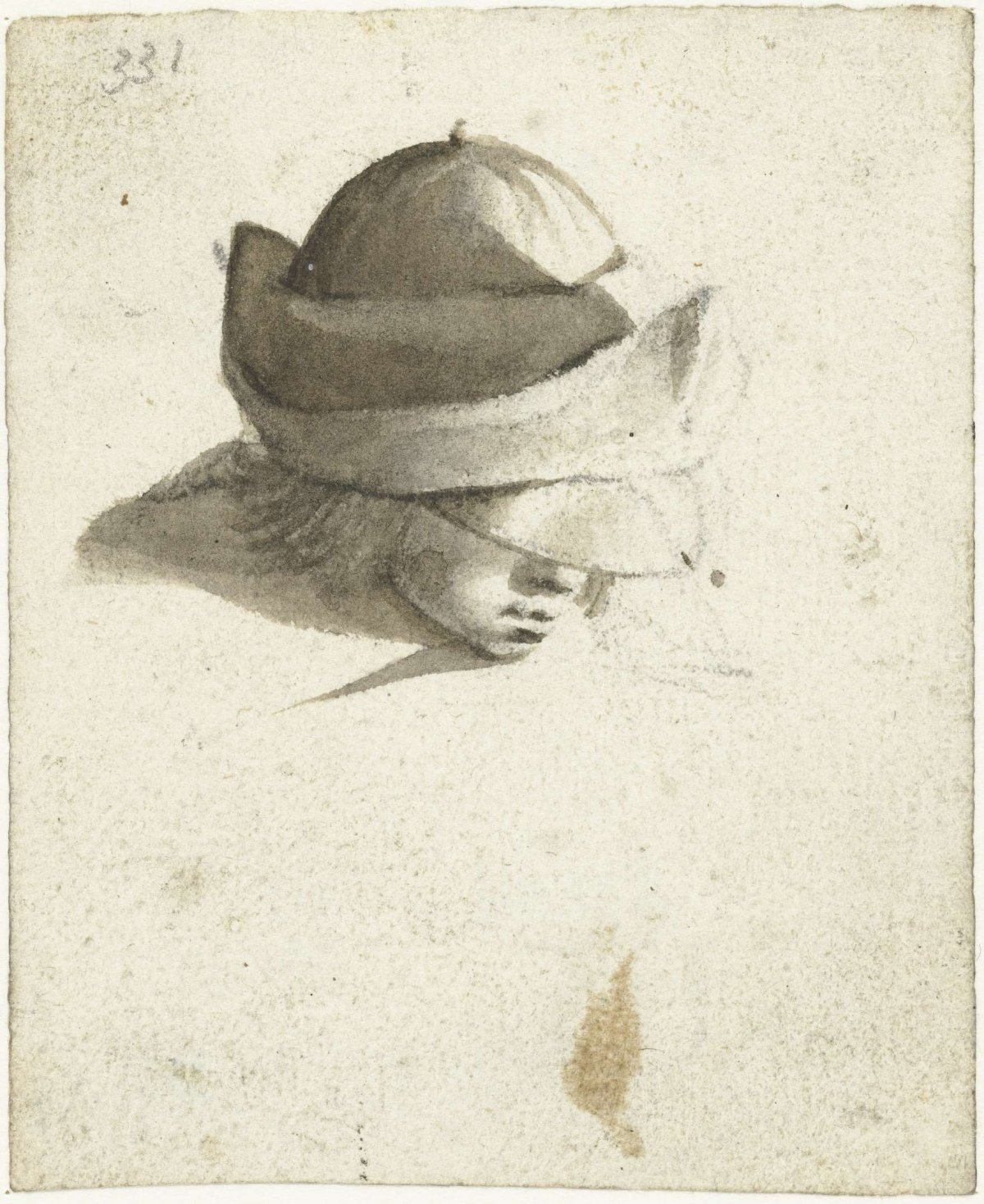 Study sheet with head of a boy, seen from above, Gerard ter Borch (II), c. 1633