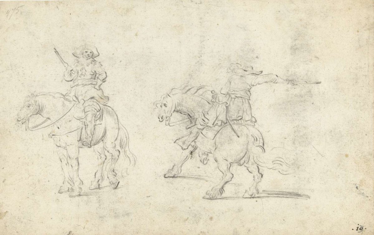 Two soldiers on horseback, Gerard ter Borch (II), c. 1634 - 1636