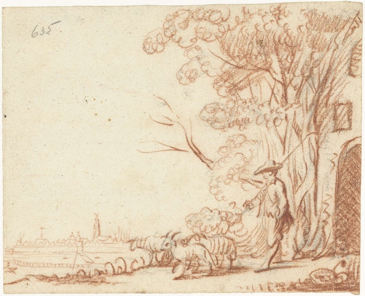 Shepherd and his sheep at a farm, Harmen ter Borch, c. 1653