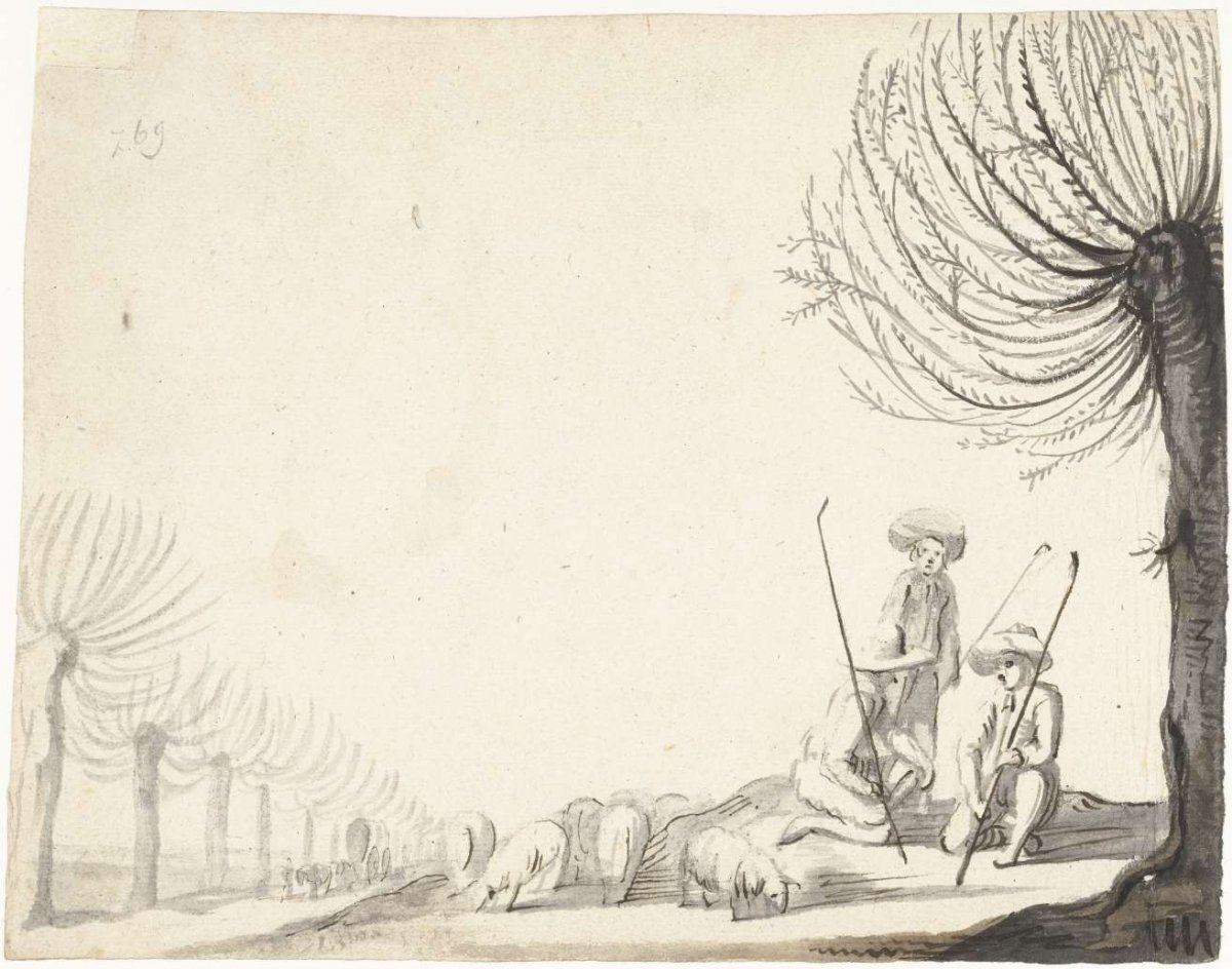Three shepherd boys with sheep near willows, Harmen ter Borch, c. 1653