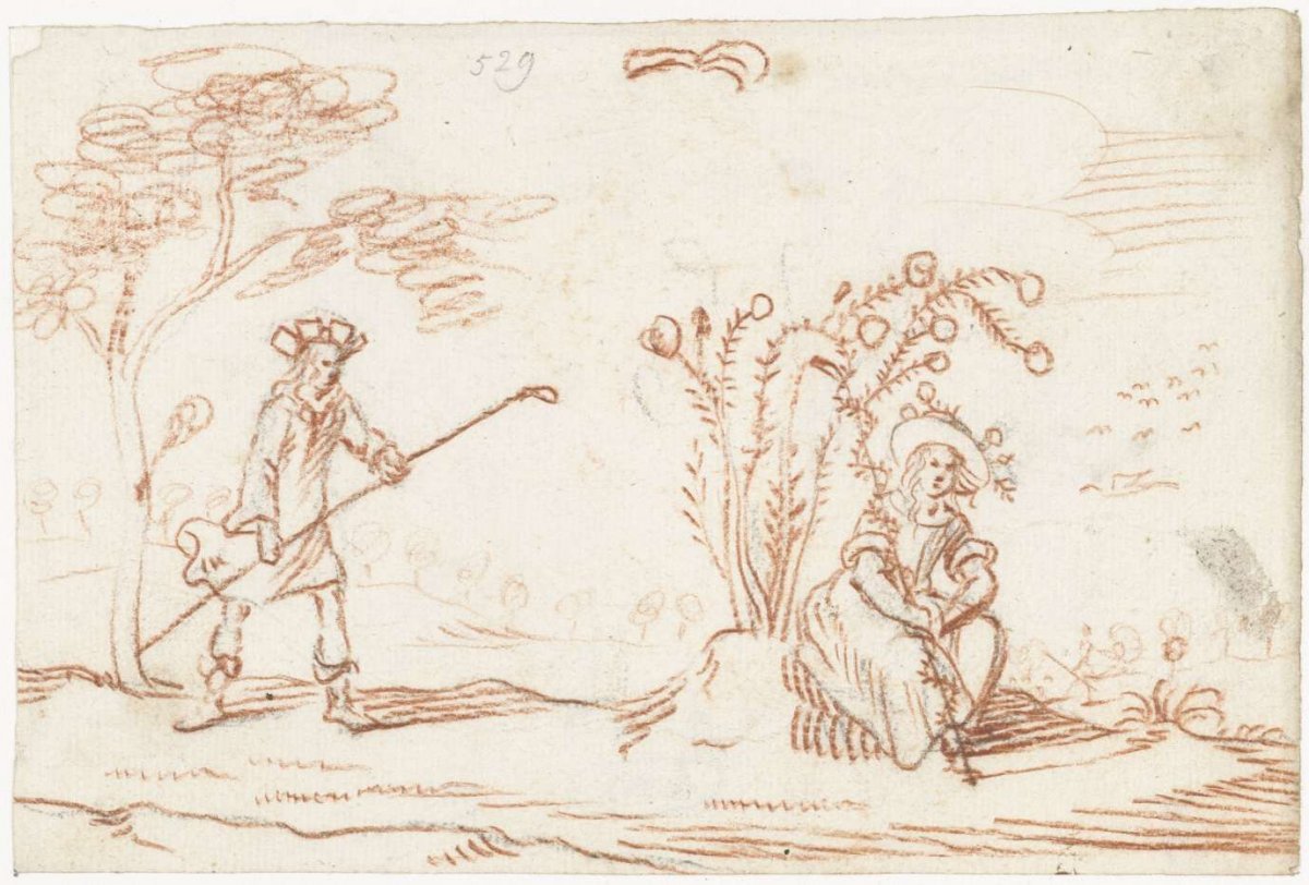 Pastoral scene with two figures, Gesina ter Borch, c. 1652