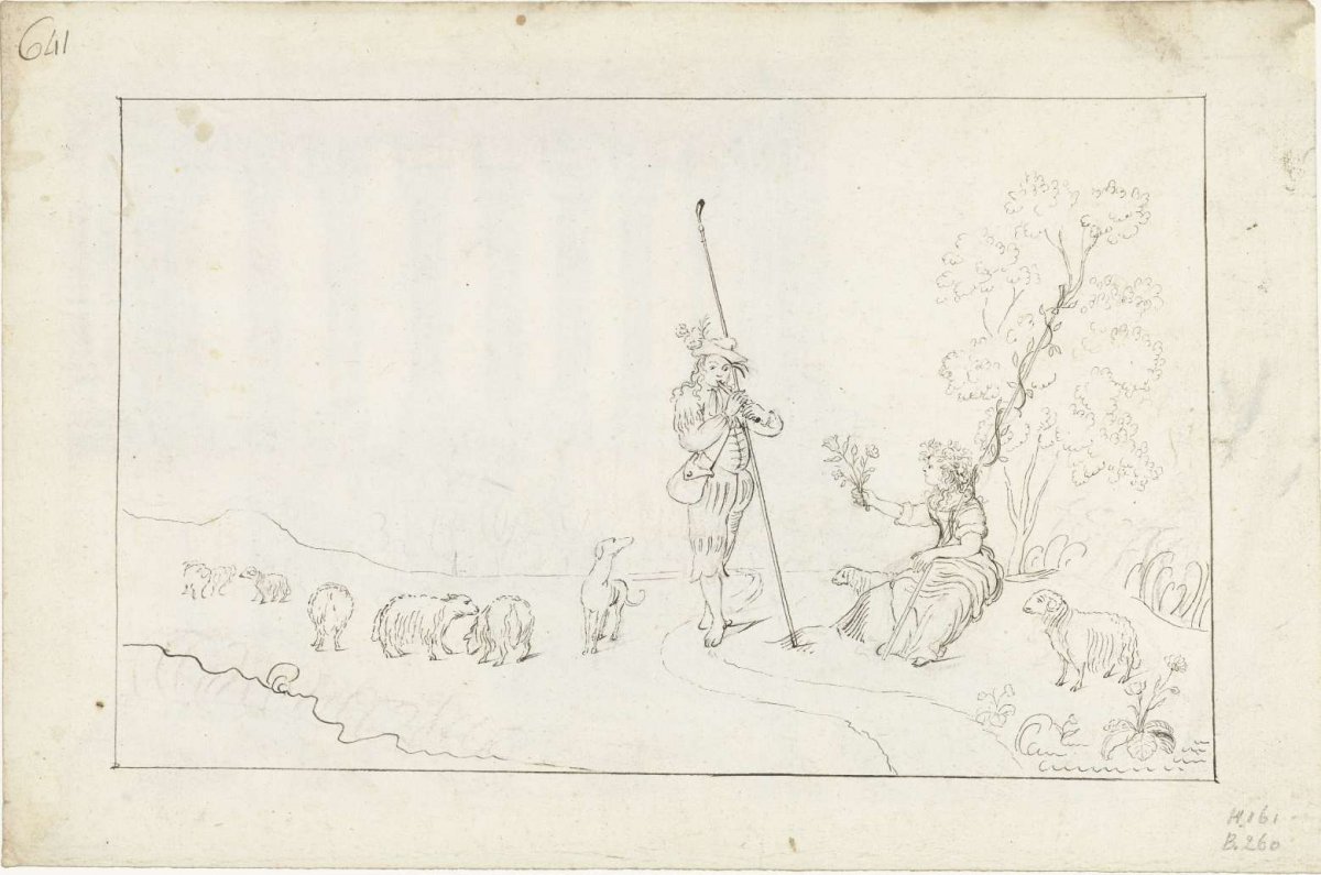 Pastoral scene with shepherd and shepherdess, Gesina ter Borch, 1650 - before 1660