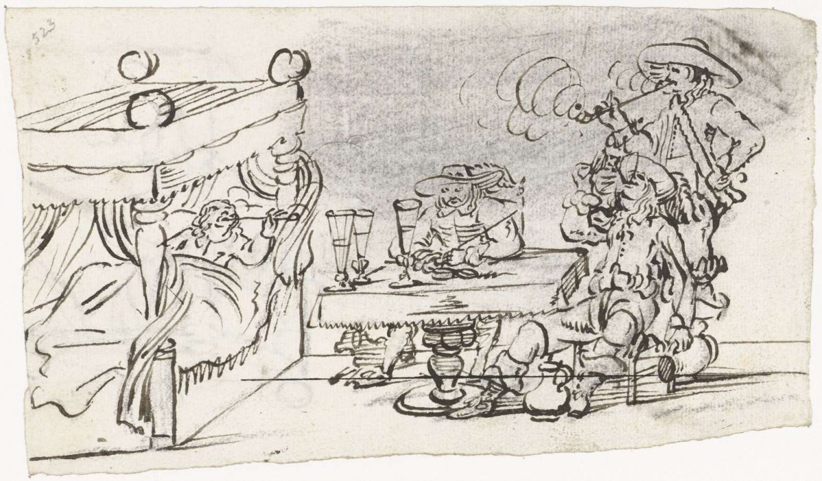 Scene with men smoking and drinking, Gesina ter Borch, c. 1653