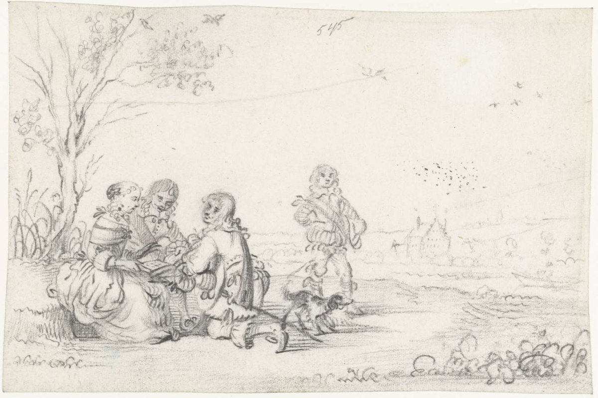 Group sitting in a landscape, Gesina ter Borch, c. 1658 - c. 1659