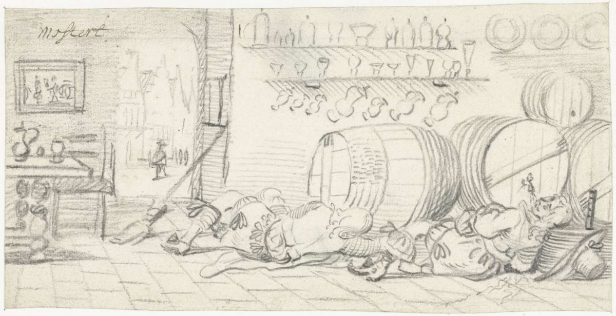 Drunks lying in a tavern, Gesina ter Borch, c. 1658