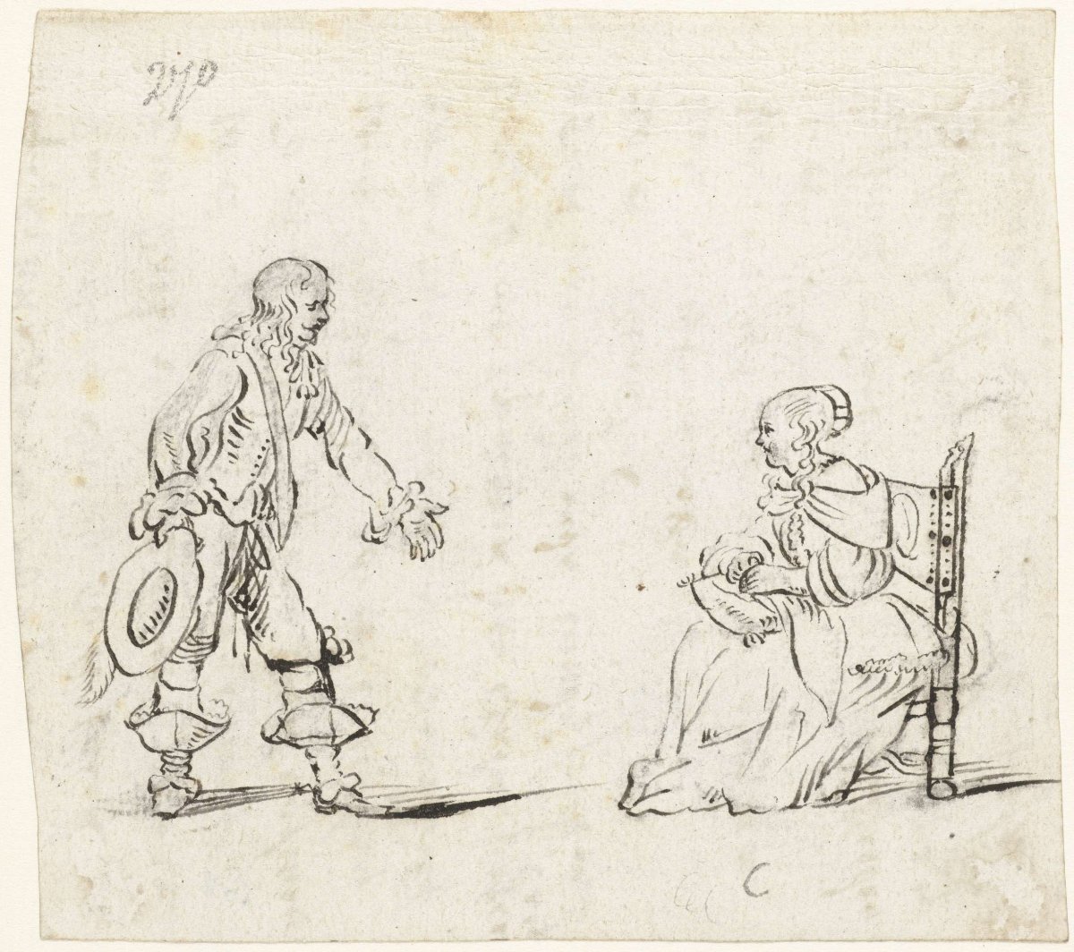 Man greets a seated woman, Gesina ter Borch, c. 1654