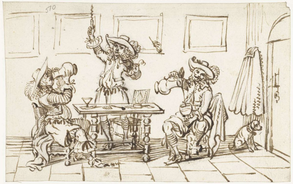 Interior with three smoking and drinking soldiers, Gesina ter Borch, c. 1654