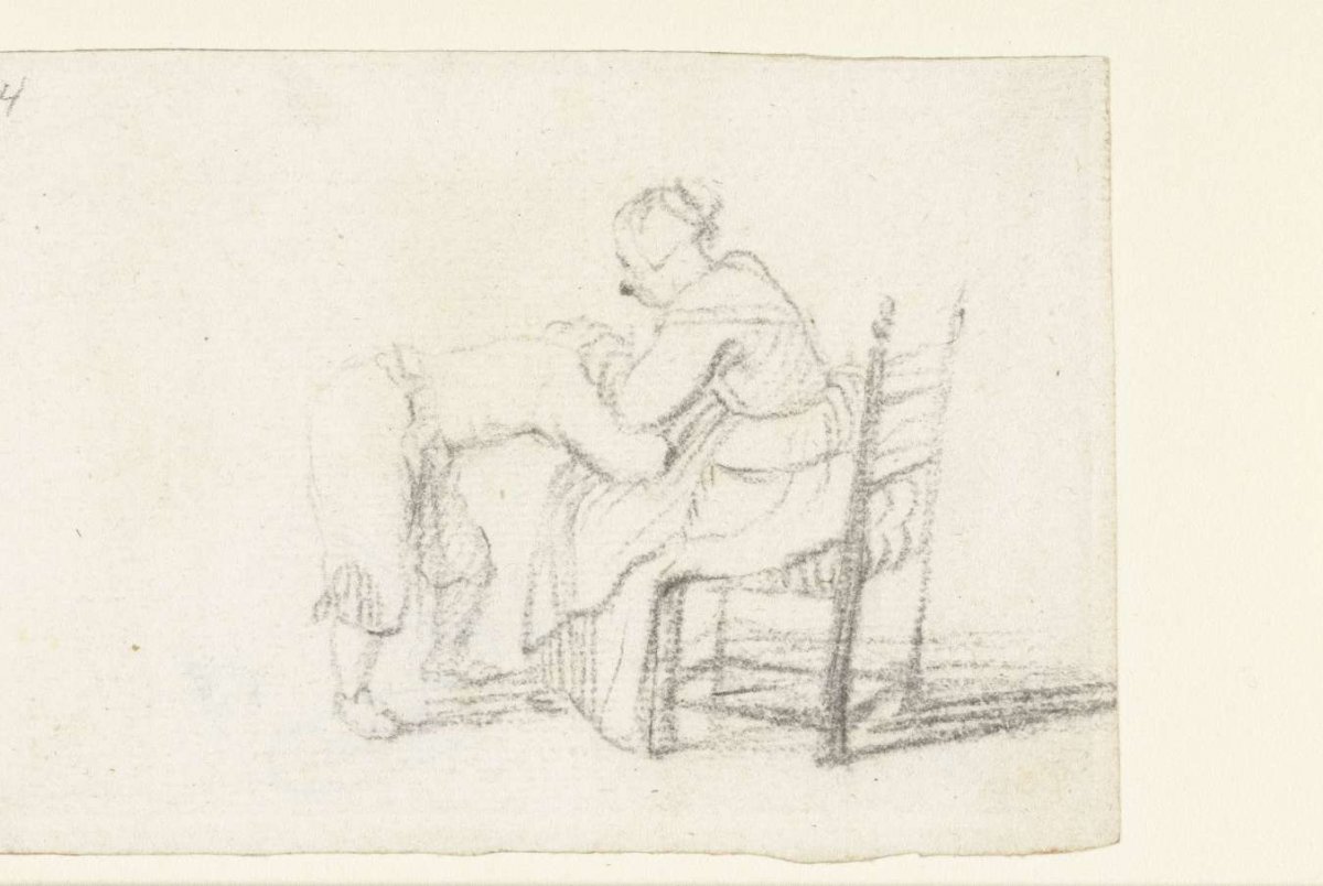 Woman looks for fleas in boy's hair from side view, Harmen ter Borch, c. 1653