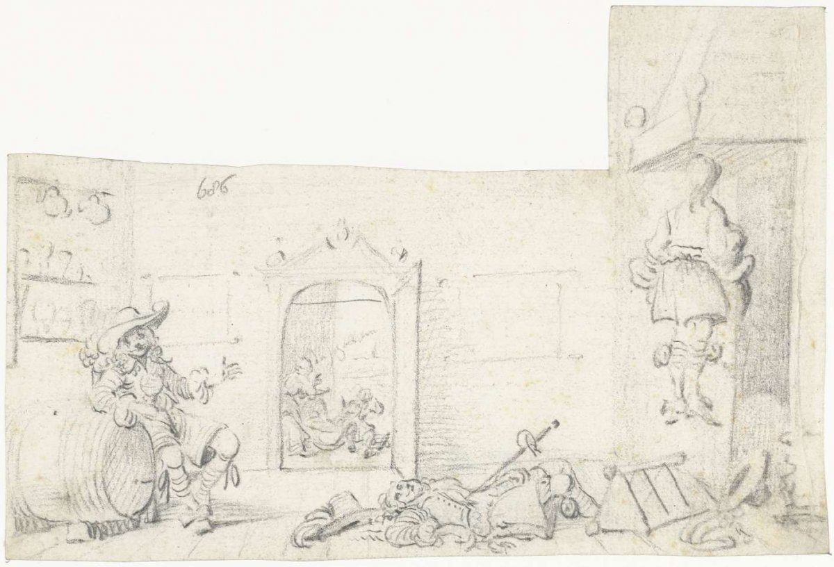 Interior of an Inn with Two Dead Men and a Drunkard, Gesina ter Borch, in or after 1658 - in or before 1659