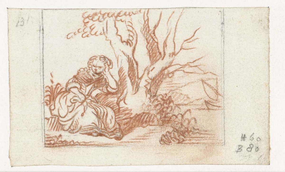 Woman sitting by a tree, Gesina ter Borch, c. 1655 - c. 1656