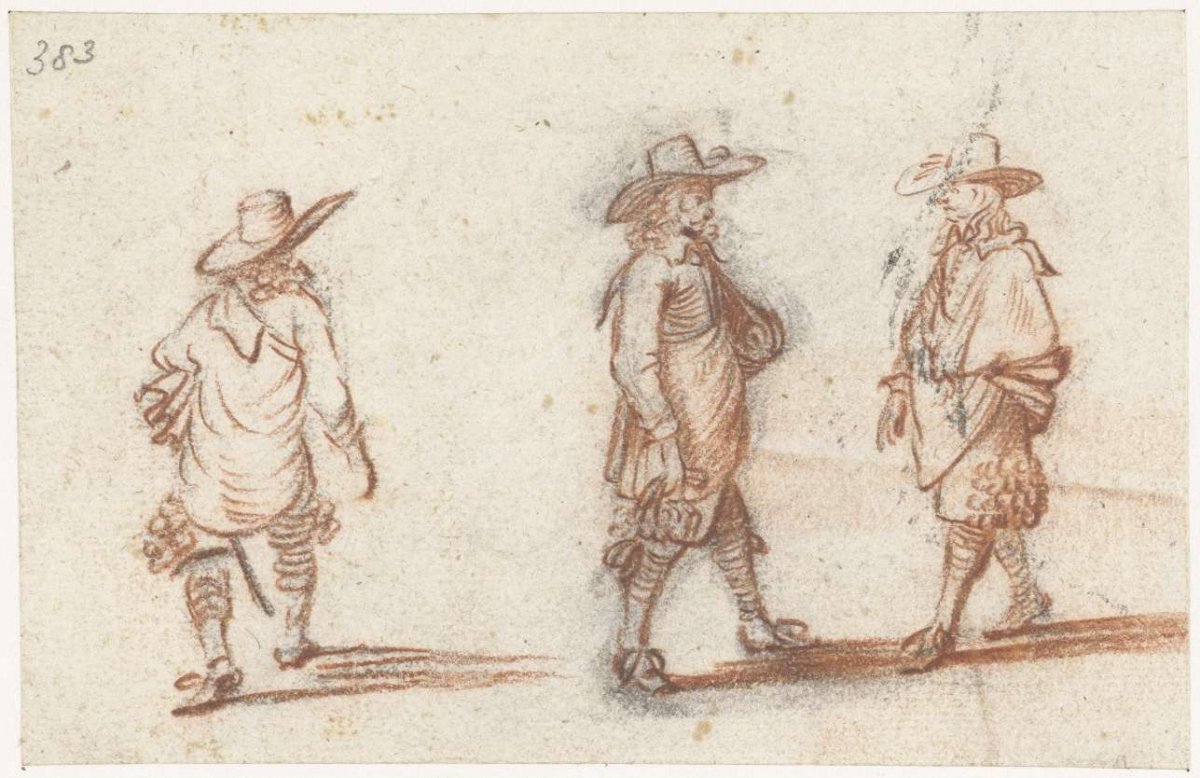 Study Sheet with Three Views of a Gentleman Walking, Gesina ter Borch, c. 1661 - c. 1669