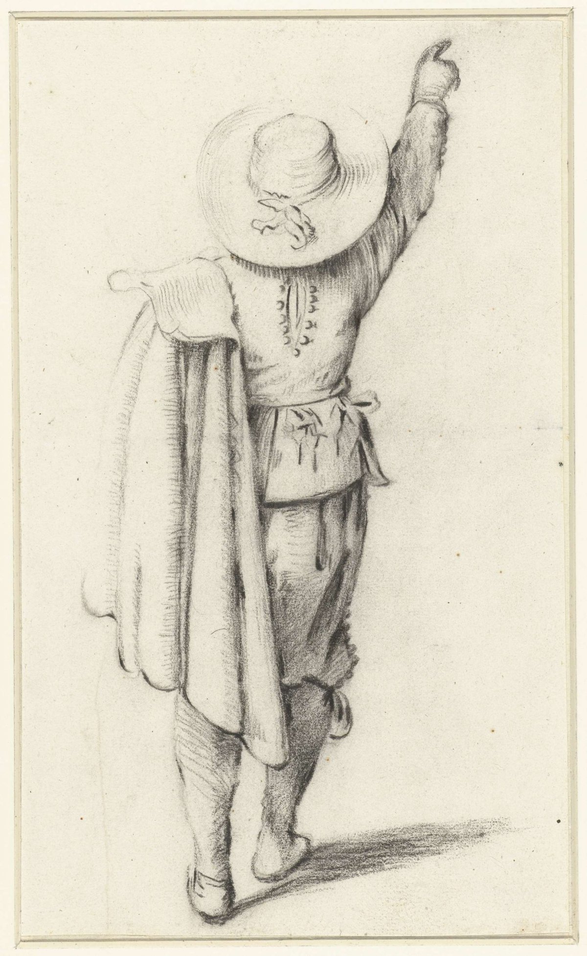 Standing boy with a cloak, seen from behind, Gerard ter Borch (II), 1627 - c. 1655