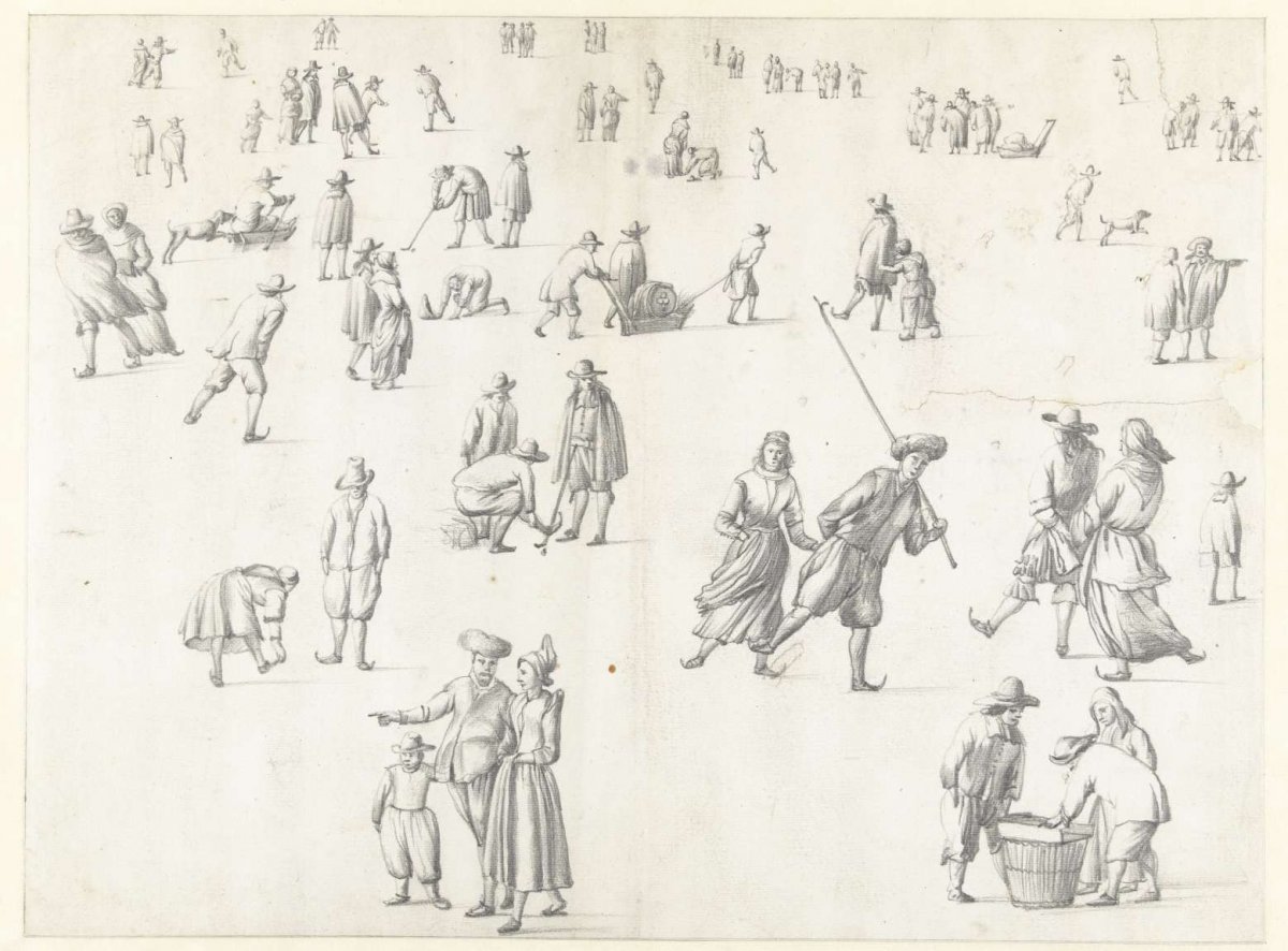 Groups of Figures on the Ice, Jan Abrahamsz. Beerstraten, 1600 - 1699