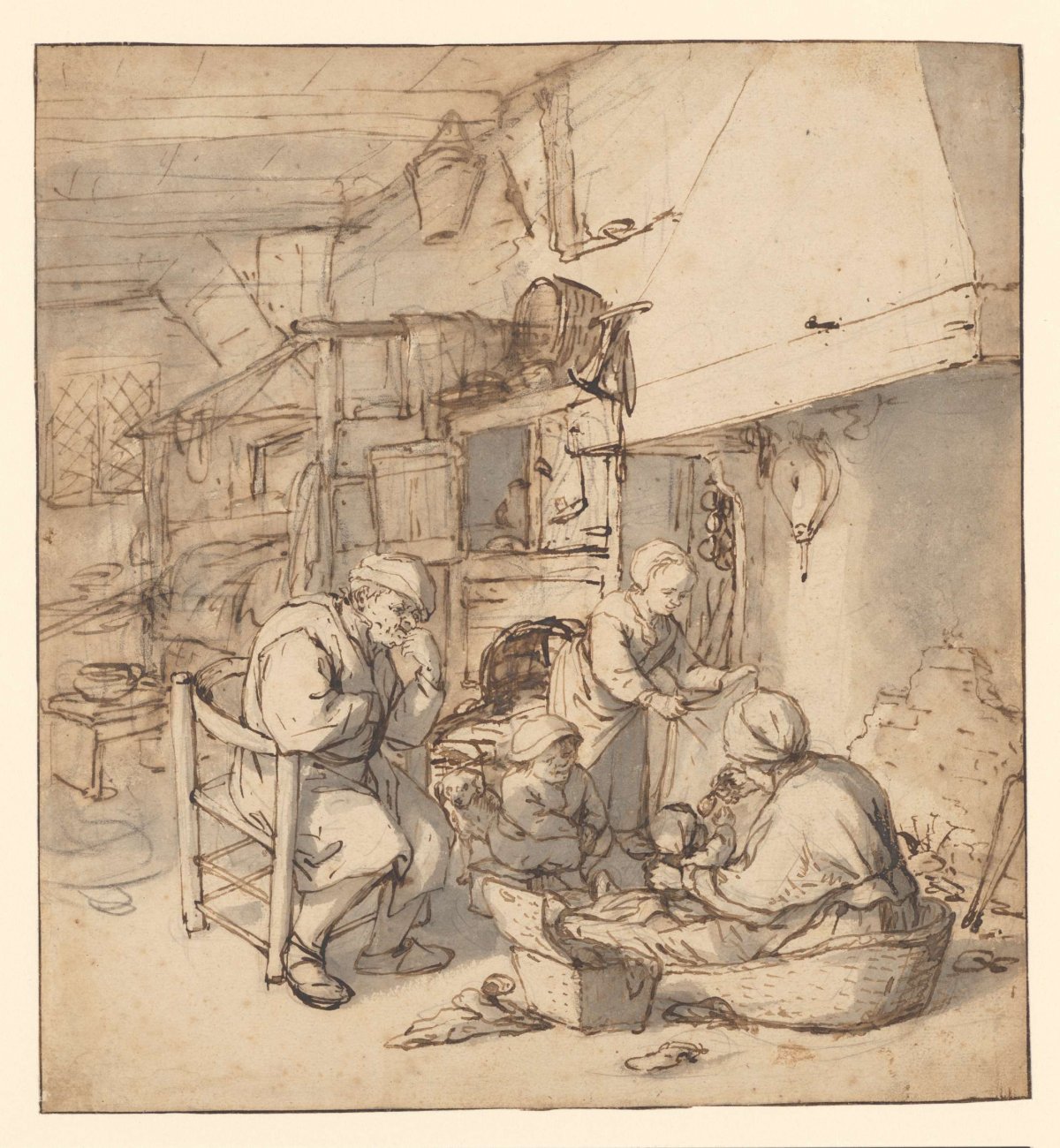 Peasant Family around the Fireplace, Adriaen van Ostade, 1650 - 1660