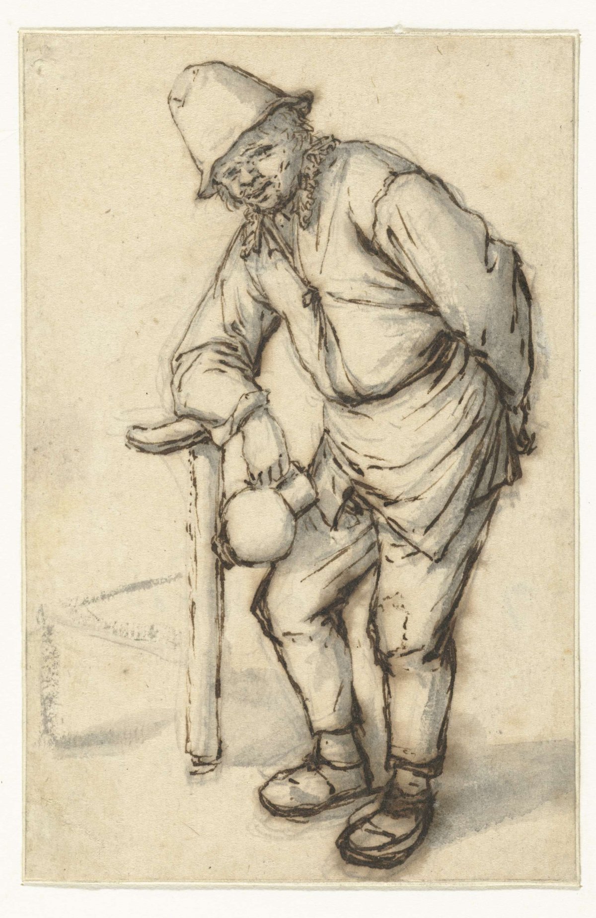 Man figure, leaning on a chair, Adriaen van Ostade, 1670 - 1685