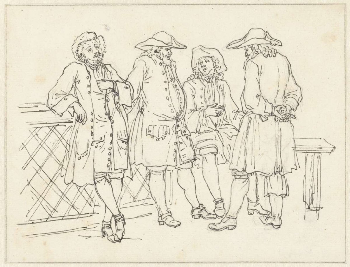 Sketches of standing, leaning and seated men, Bernard Picart, 1683 - 1733