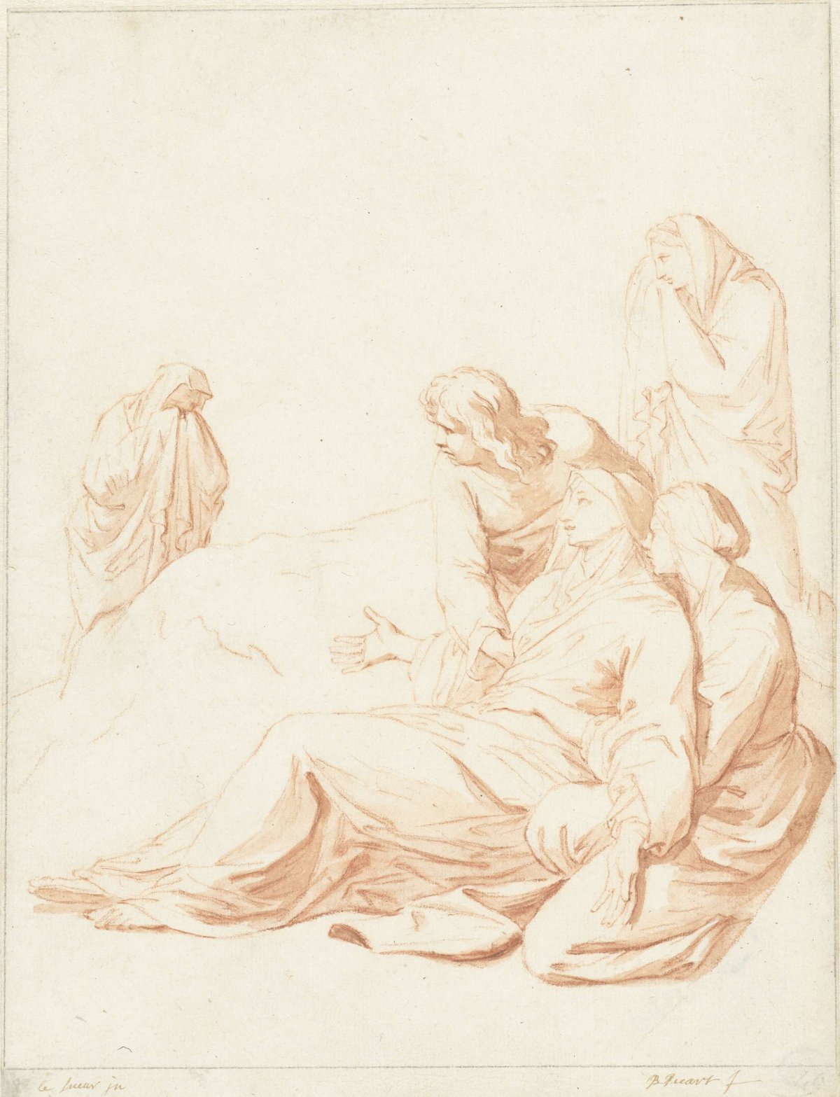 Mary succumbs and is supported by John the Evangelist and a woman, Bernard Picart, 1683 - 1733