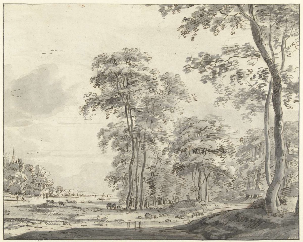 Wooded Landscape with Cattle at the Edge of a River, Roelant Roghman, c. 1657 - c. 1670