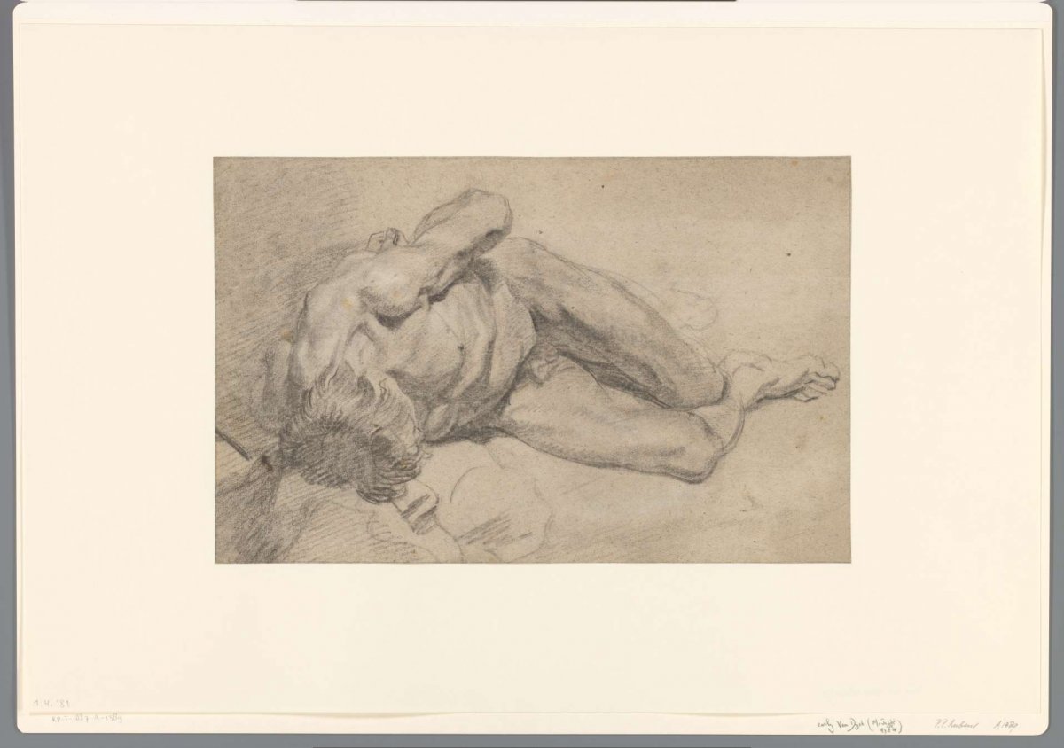Study of a reclining male nude, anonymous, 1587 - 1640
