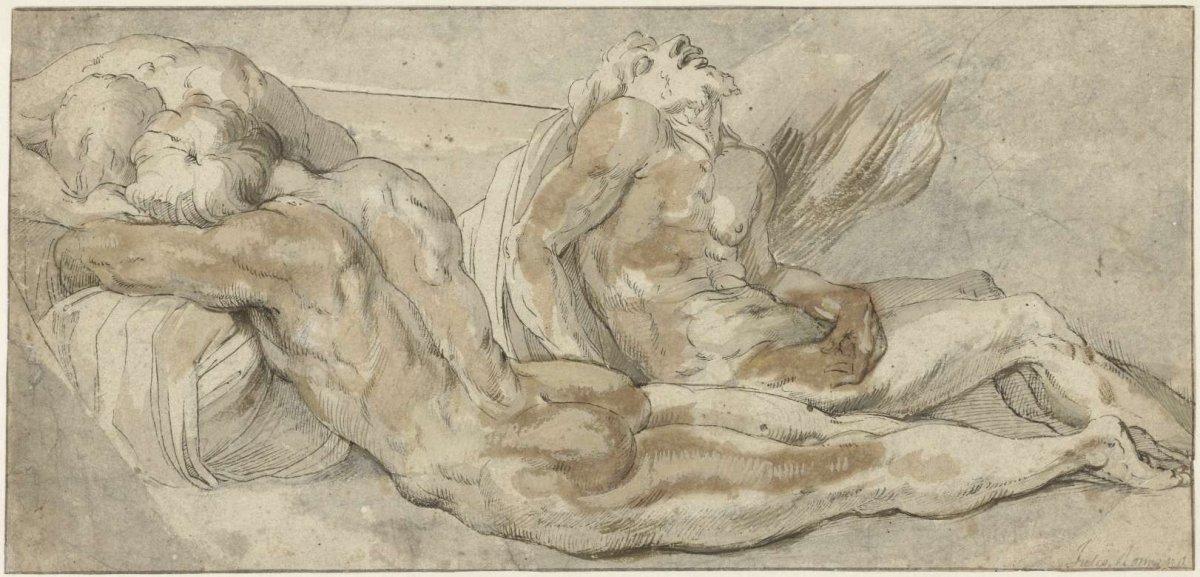 Three reclining men, Giulio Romano, 1510 - 1546