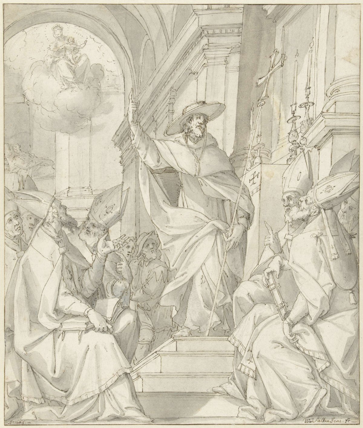 Cardinal speaking to a group of bishops, Giovanni Mauro della Rovere, 1604
