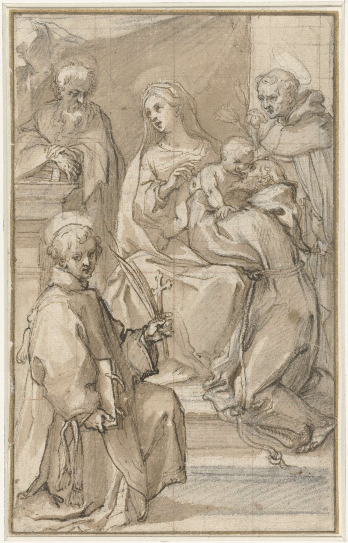 Design for an altarpiece featuring the Holy Family and Saints, Francesco Vanni, c. 1590 - c. 1595