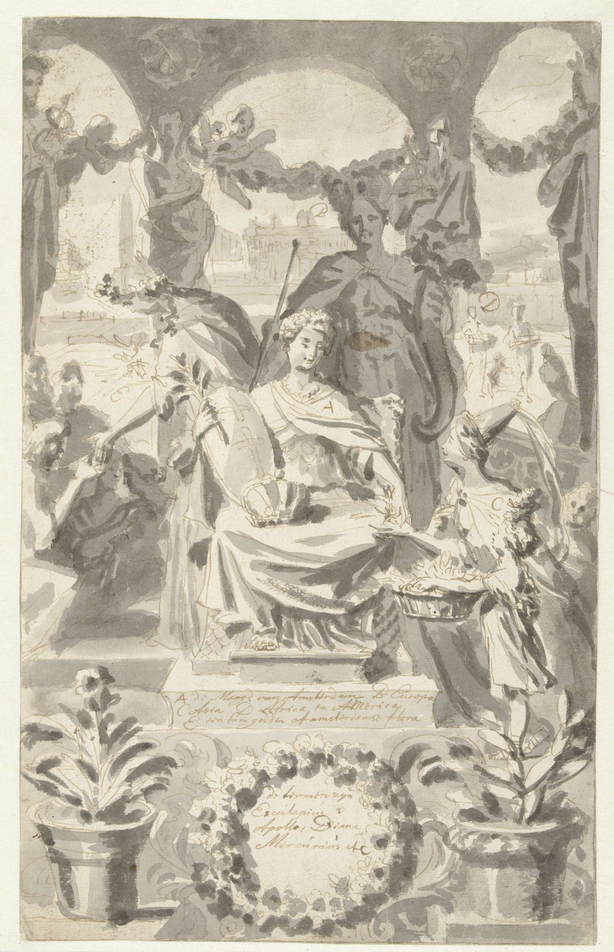 Design for title print of Horti medici Amstelodamensis rariorum (...), Philip Tidemann, 1697