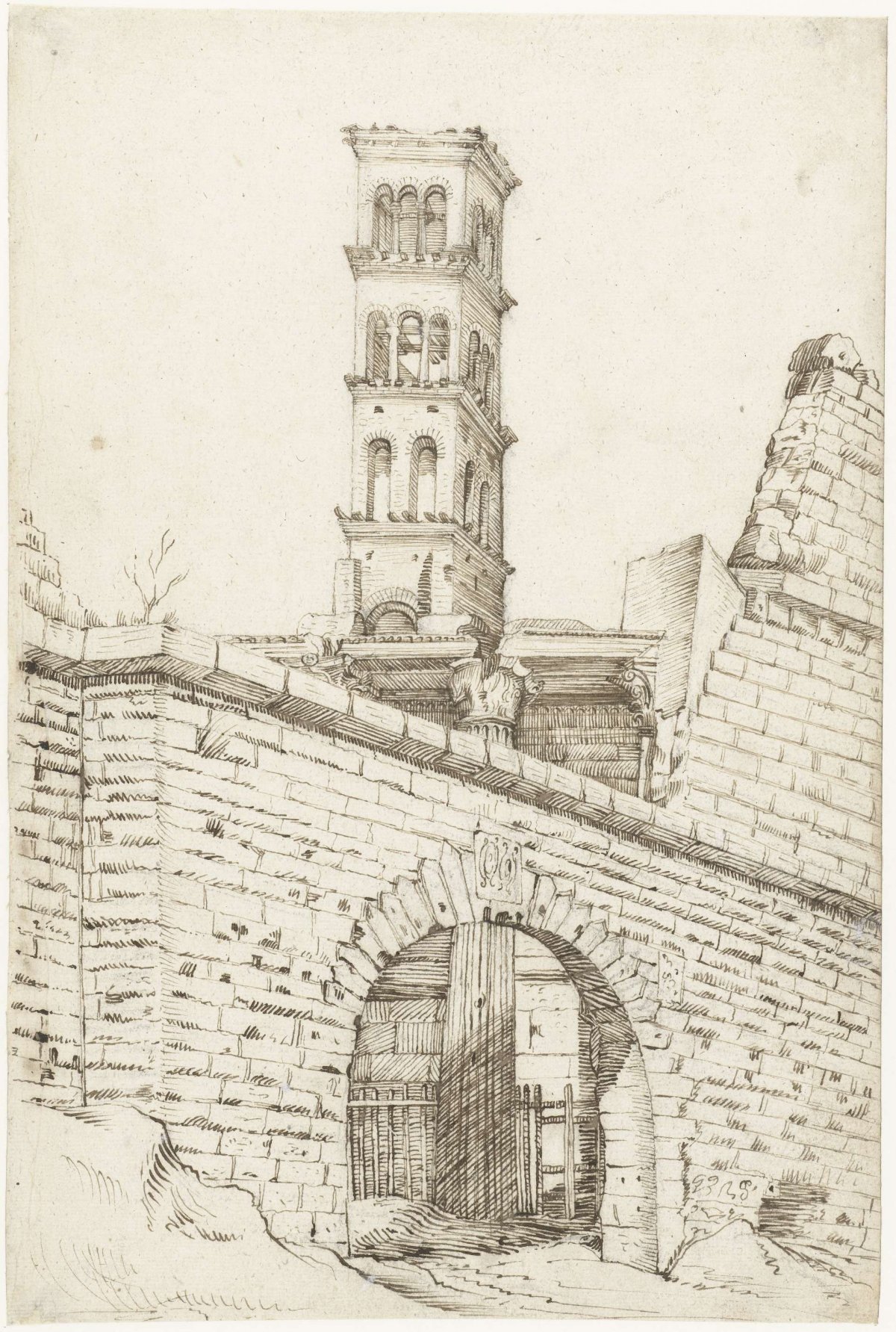 Temple of Mars Ultor and the Pantani Arch in the Forum of Augustus and the tower of San Basilio, Gerard ter Borch (I), c. 1609