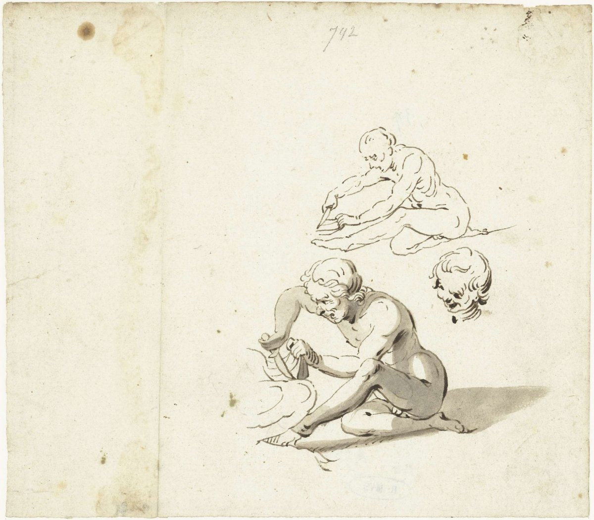 Two studies of a naked man and the head of a young boy, Gerard ter Borch (I), c. 1618 - c. 1622