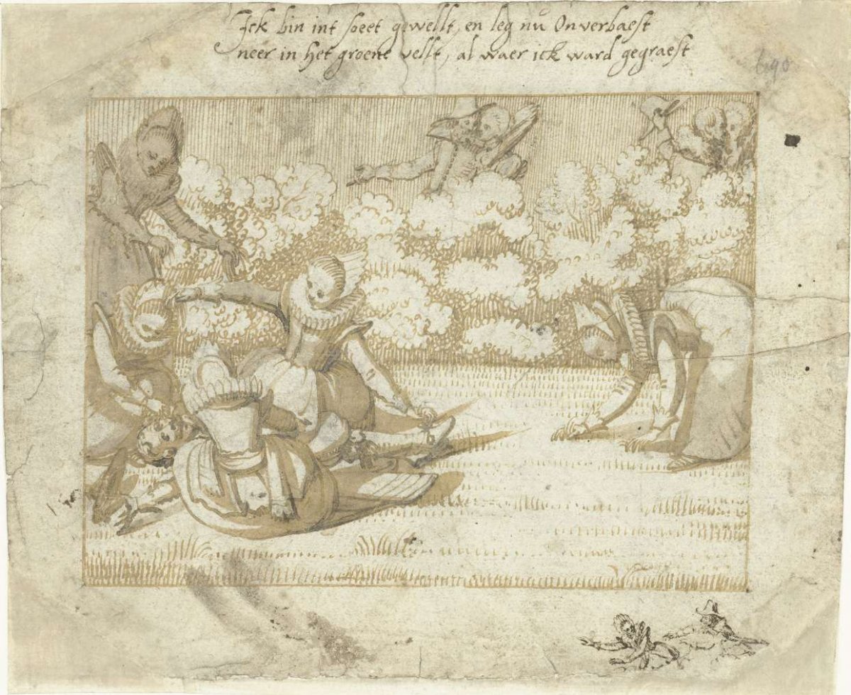 Youngsters having fun on a lawn, Gerard ter Borch (I), 1620 - c. 1625