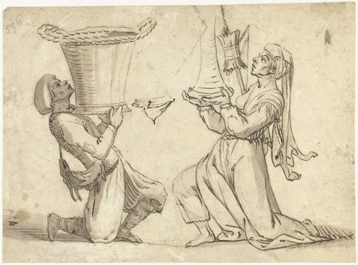 Kneeling easterner facing a kneeling woman, Gerard ter Borch (I), c. 1614 - 1616