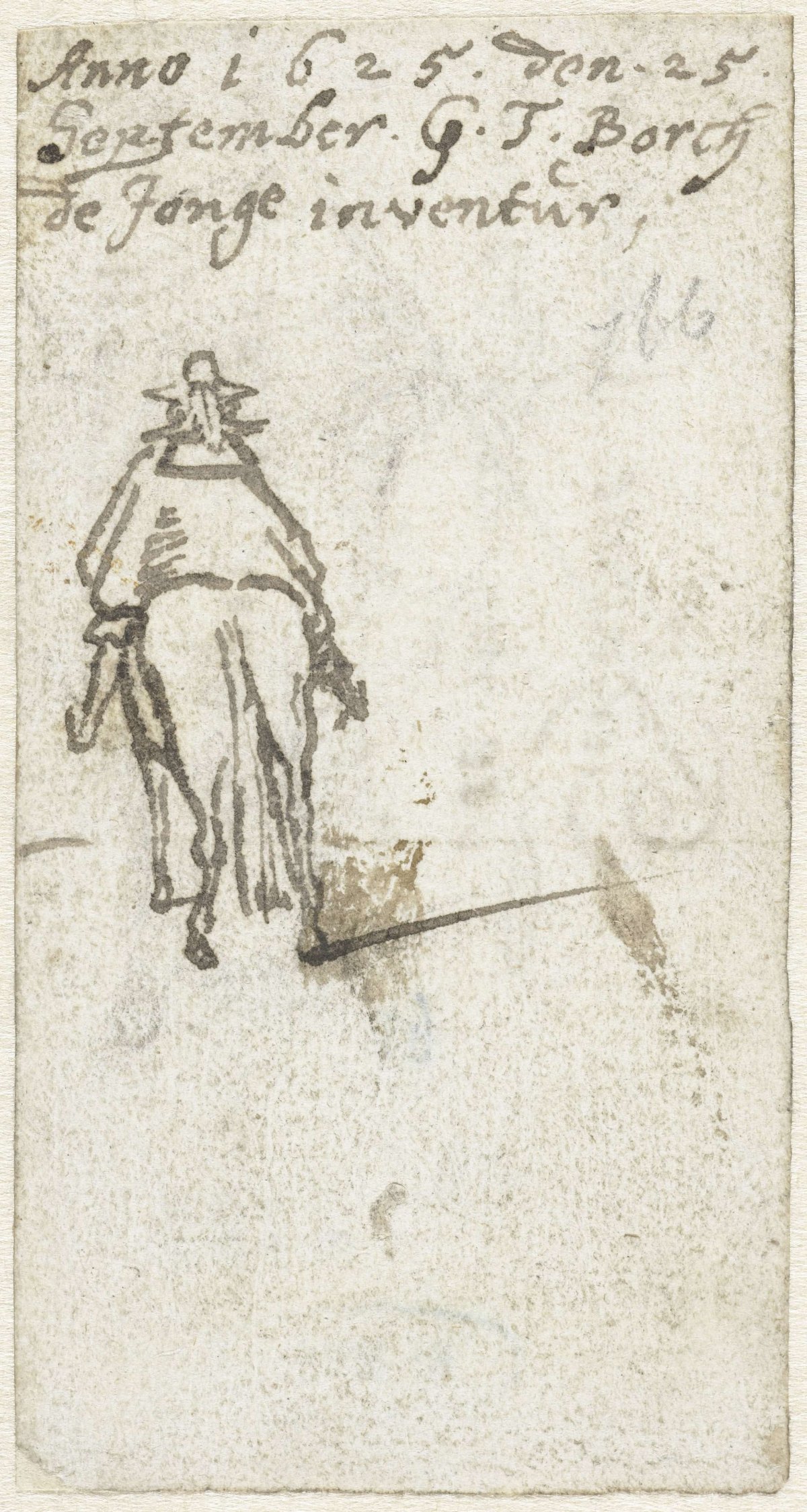 Man on horseback, seen from behind, Gerard ter Borch (II), 1625