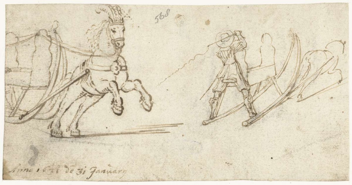 Two studies of a horse and sleigh, Gerard ter Borch (II), 1631