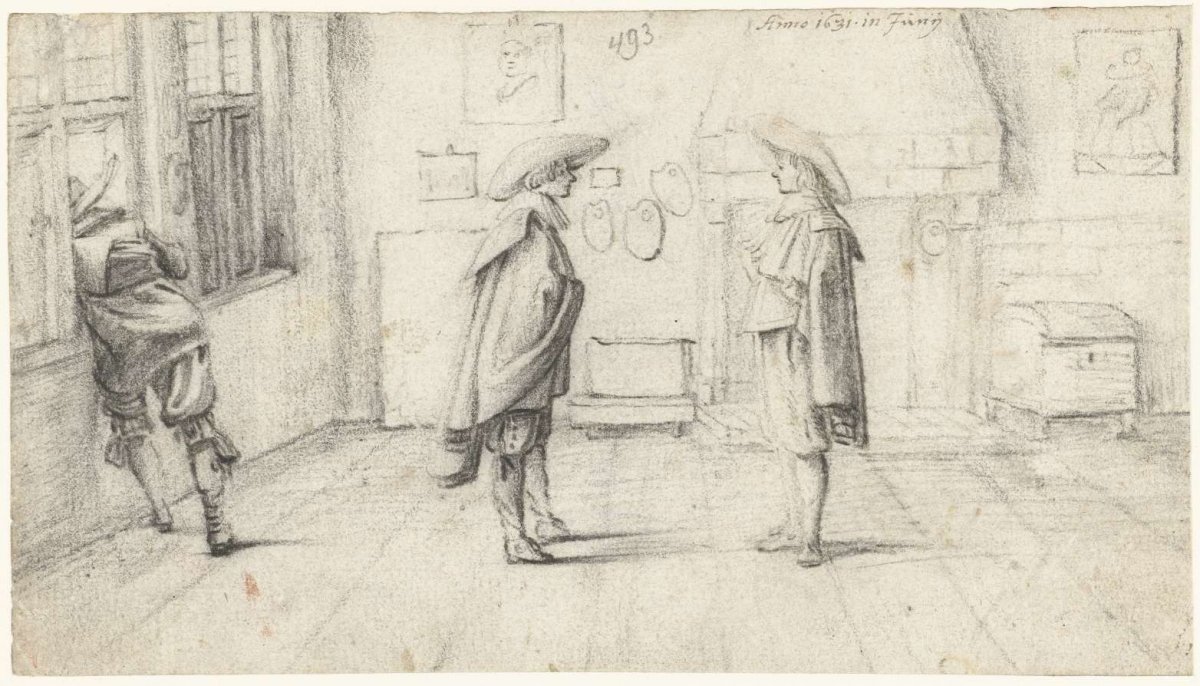 Three men in a painter's studio, Gerard ter Borch (II), 1631