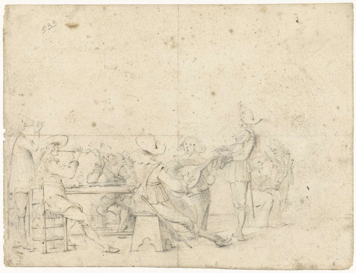 Company of young people drinking, smoking and making music around a table, Gerard ter Borch (II), 1632