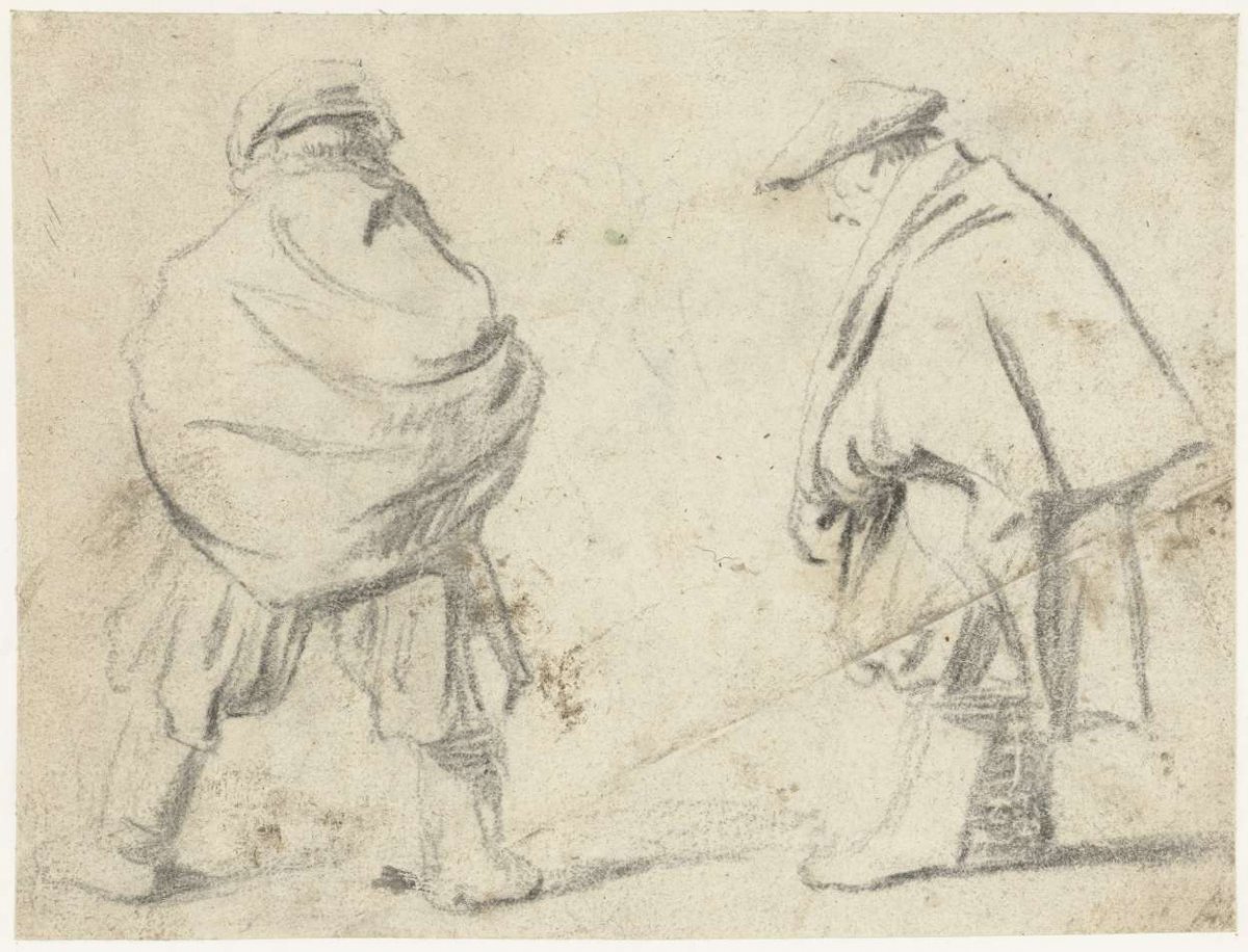 Study sheet of a standing urinating man, from behind and from the side, Gerard ter Borch (II), after 1627 - 1681