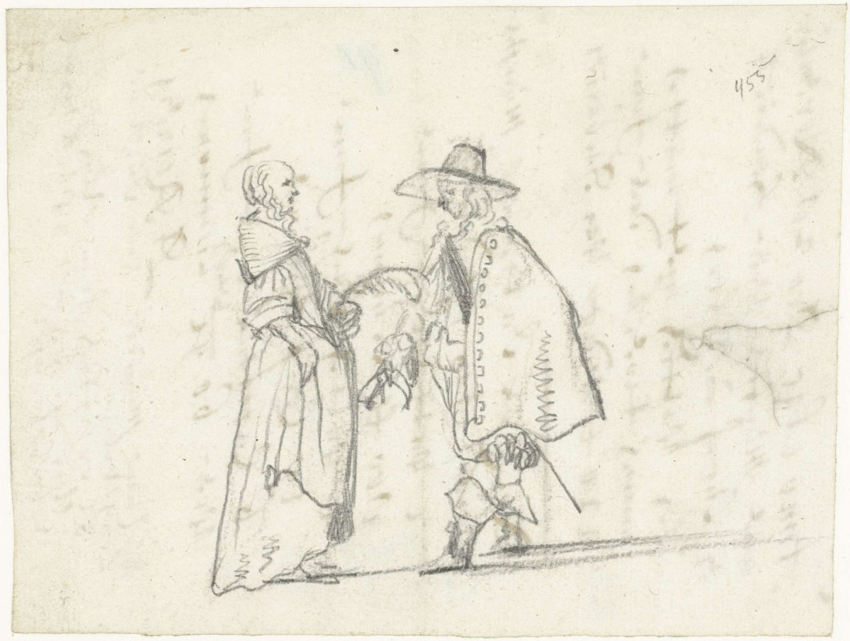 Standing man and woman in conversation, Gesina ter Borch, c. 1654