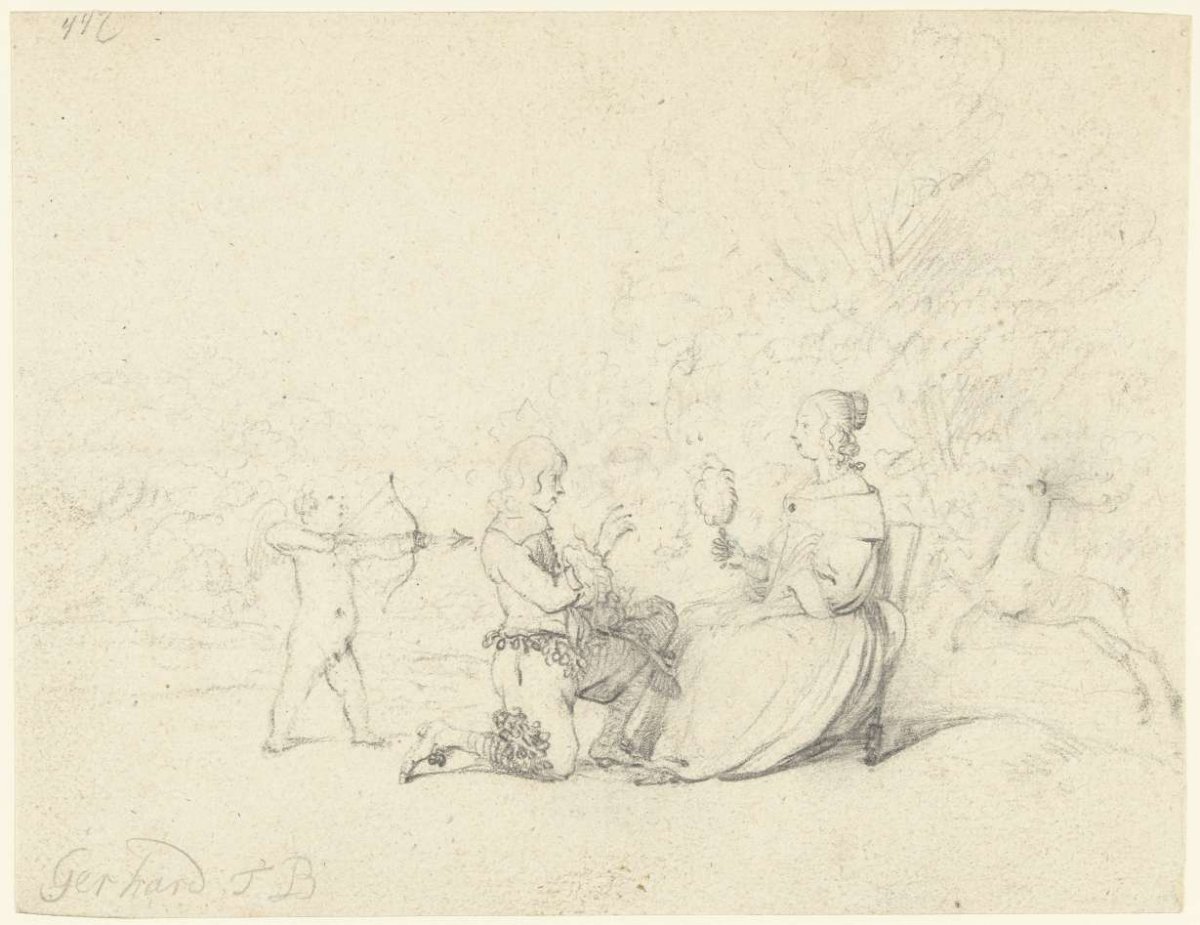 Lord kneeling before a lady, Gerard ter Borch (II), c. 1654 - 1656