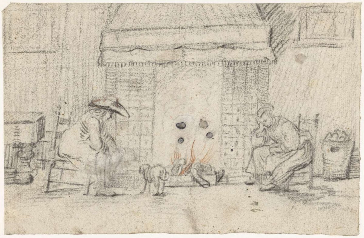 Couple by a fireplace, Gesina ter Borch, c. 1661 - c. 1669