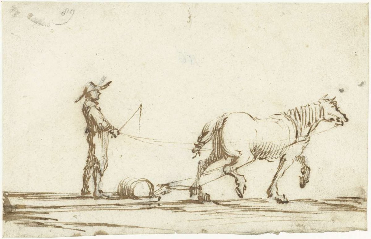 Horse pulling a sled, Gerard ter Borch (II), c. 1633 - c. 1634