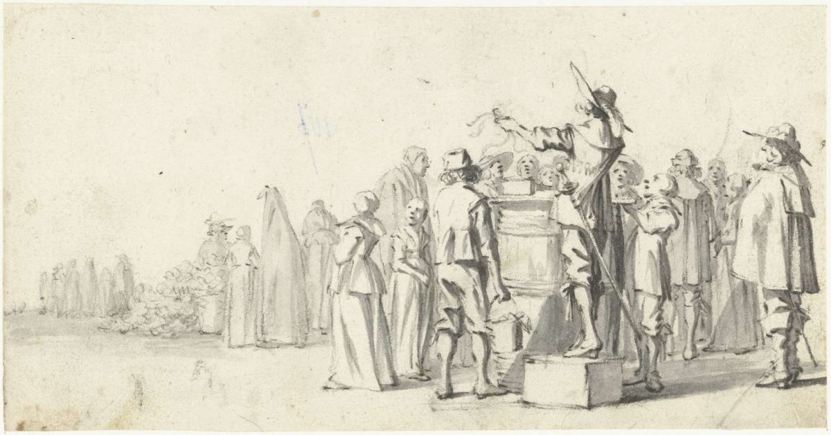 Announcer in a marketplace, Gerard ter Borch (II), c. 1630 - 1635