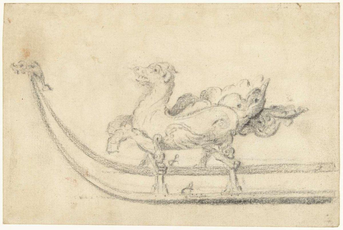 Sled in the shape of a winged dragon, Gerard ter Borch (II), c. 1654 - 1656