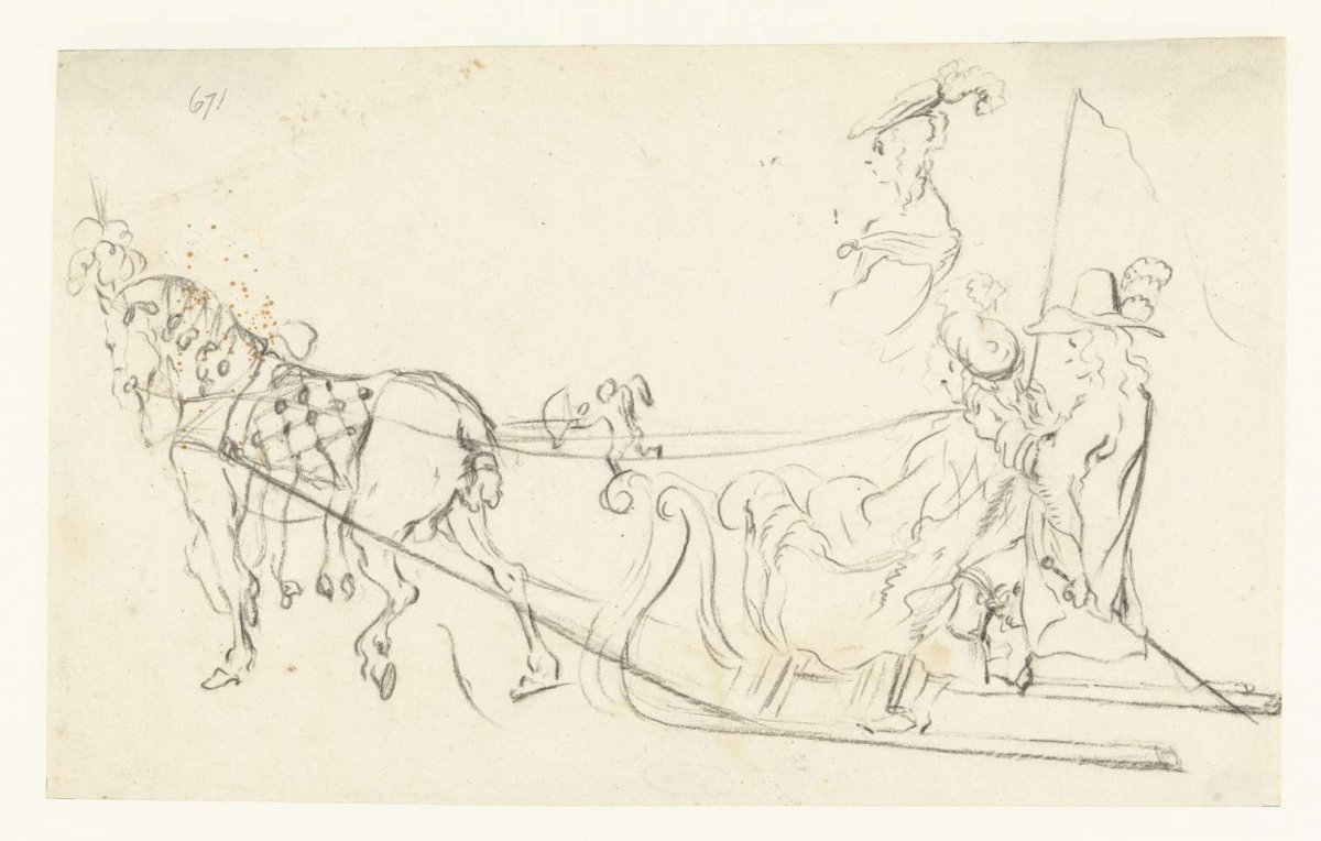 Couple in a horse-drawn sleigh, Gesina ter Borch, c. 1656